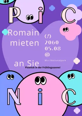Ein Picknick-Event mit einer niedlichen lila Kreis-Illustration
