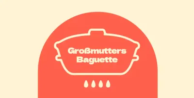 Großmutters Baguetteladen Balsa mit gewölbten roten Formen auf elfenbeinfarbenem Hintergrund