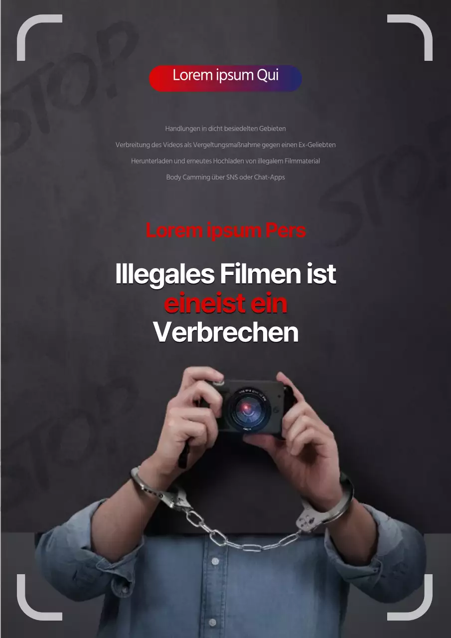 Anzeige eines Verbrechens mit dem Bild einer Person in schwarzen Handschellen