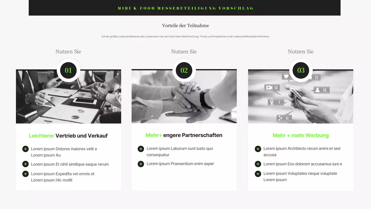 Moderner Vorschlag für eine Lebensmittelmesse in Schwarz und Chartreuse