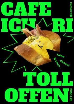 Eröffnung eines hippen Bäckerei-Cafés in Schwarz und Neongrün (Webposter vertikal)