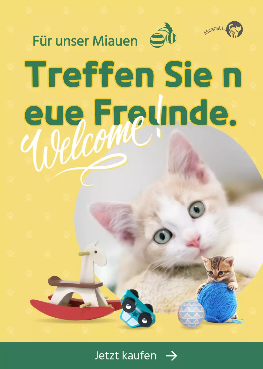 Werbung für den Kauf eines niedlichen gelben Katzenspielzeugs