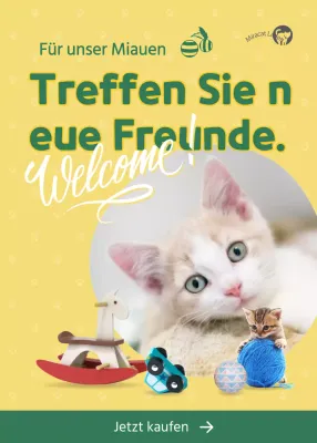Werbung für den Kauf eines niedlichen gelben Katzenspielzeugs