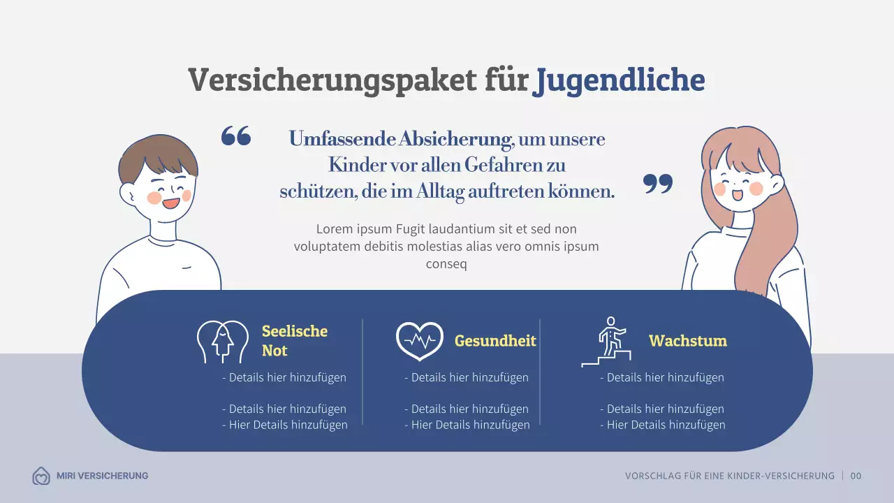 Versicherungsantrag für Kinder mit marineblauen Illustrationen