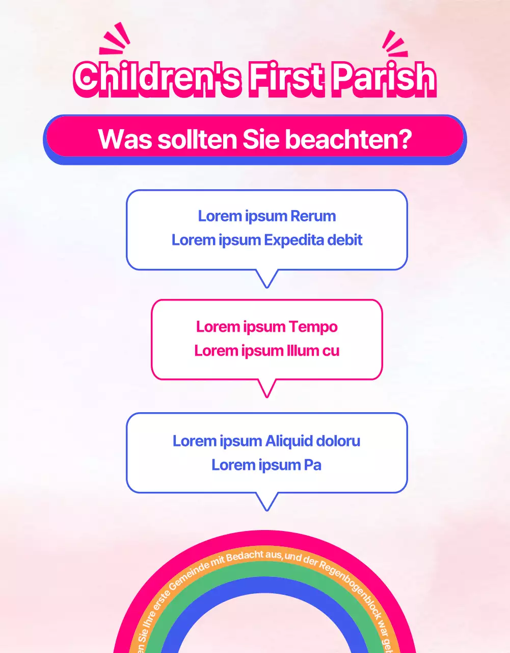 Buntes, regenbogenfarbenes Werbematerial für die Kindergemeinde