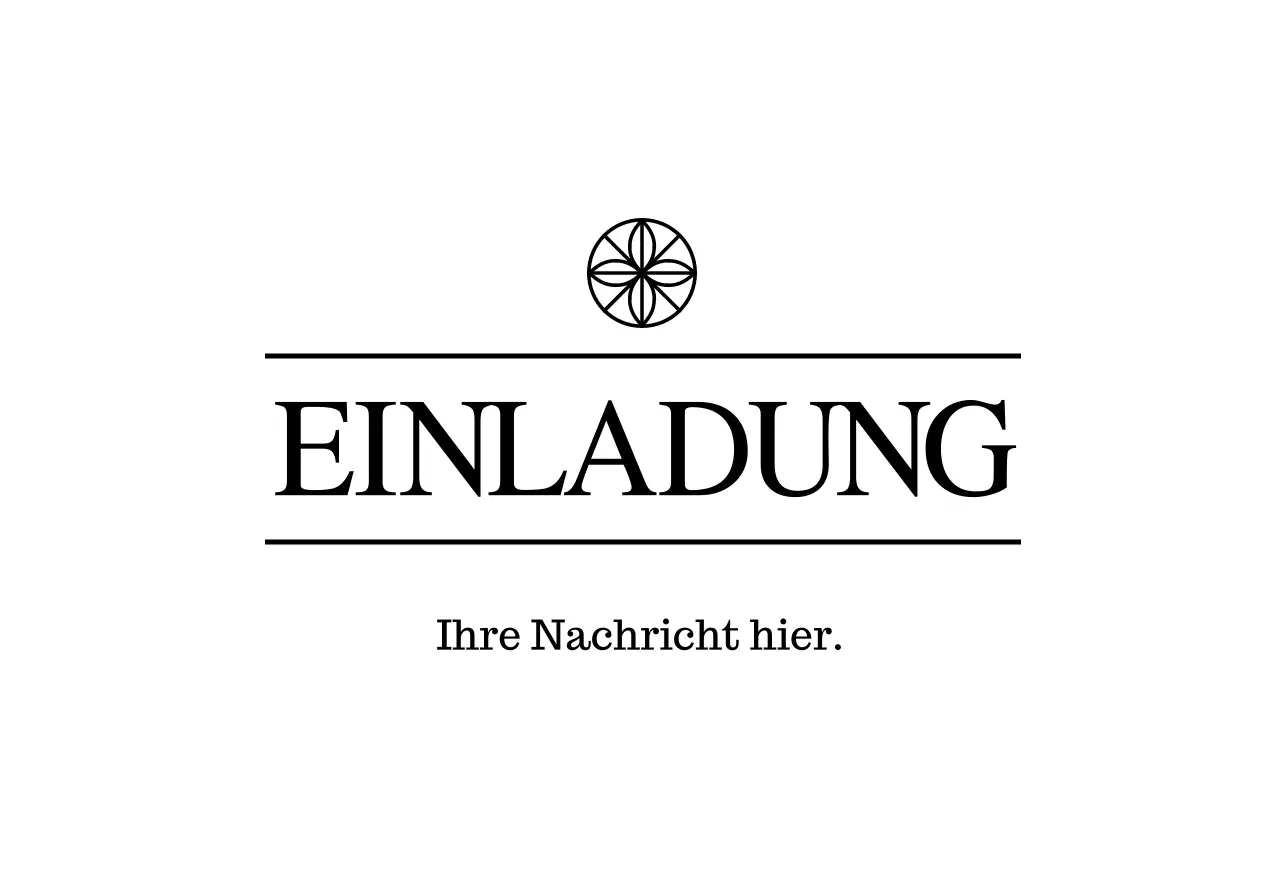 Einfache Einladung Postkarte Umschlag mit schwarzem Text und floralen Logo Linie Illustration
