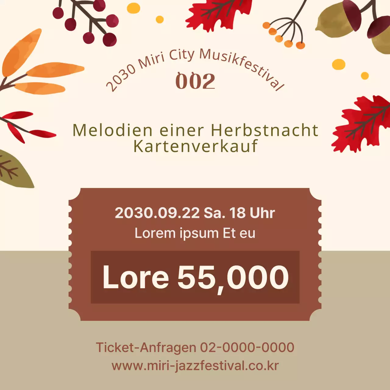 Eine beige, herbstliche Illustration eines Musikfestivals