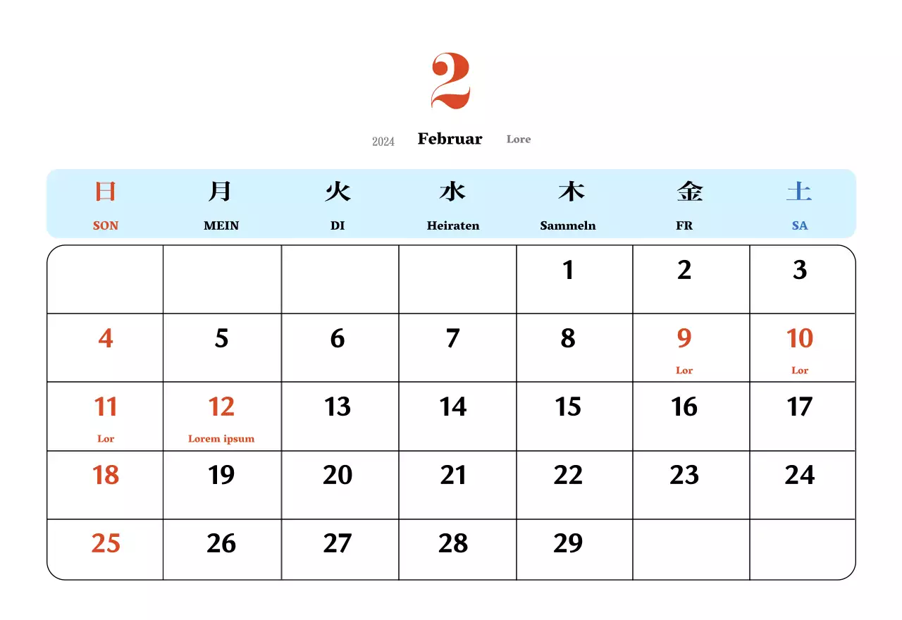 Retro-Konzept Nostalgie-Kalender in rot und blau