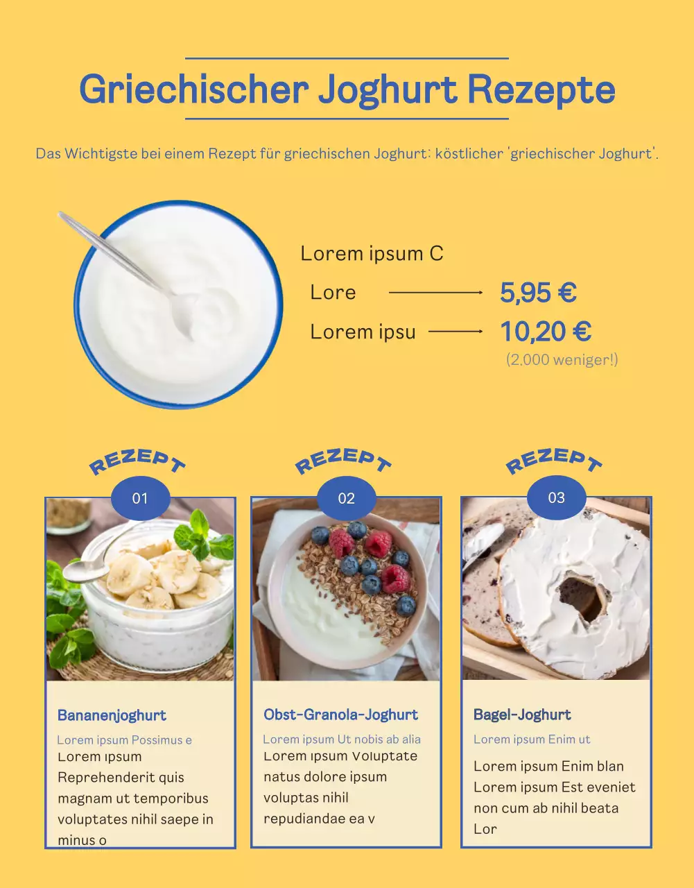 Blau-gelber lebhafter sauberer griechischer Joghurt Detailseite