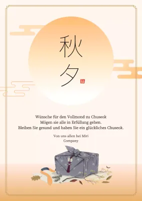 Chuseok-Grußpost in Orange und Gelb