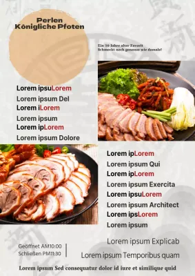 Speisekarte eines Udon-Restaurants mit einfachen Fotos von Lebensmitteln und Menü in Rot