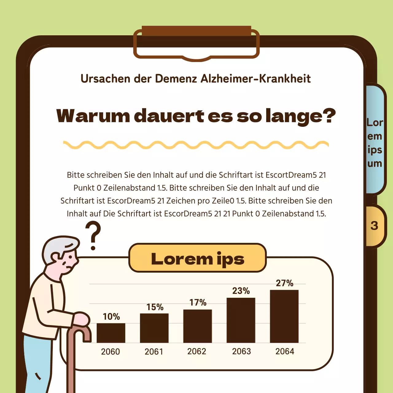 Gesundheitsinformationen für ältere Erwachsene mit Alzheimer-Krankheit in Gelb-Chartreuse-Hellblau
