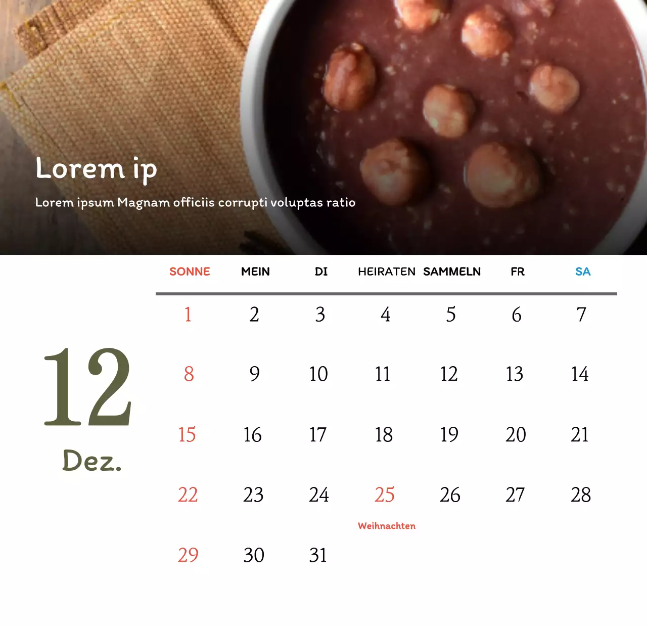 Traditioneller koreanischer Restaurantkonzept-Gutscheinkalender in Beige und Braun