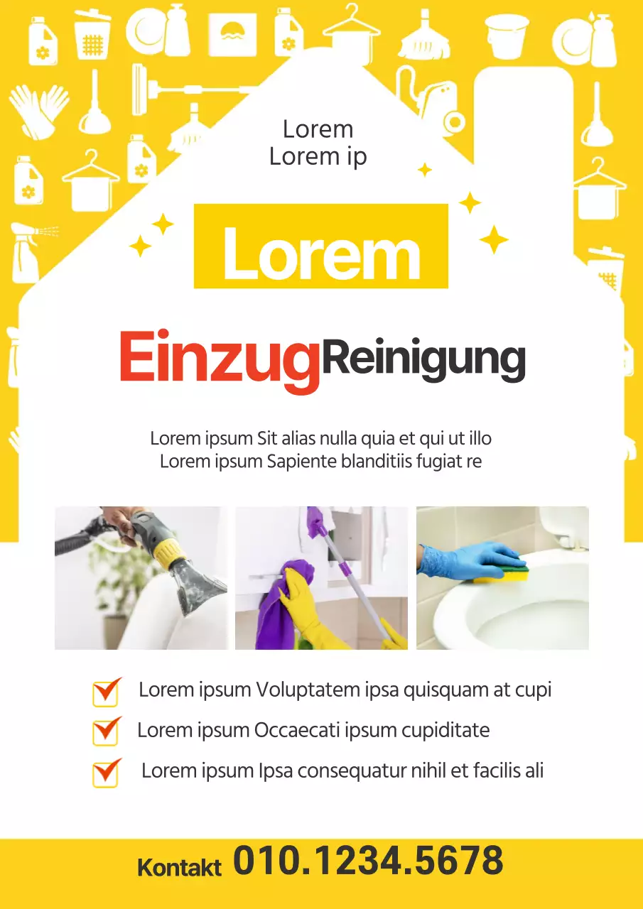 Gelbe Illustration niedlicher Reinigungsservice holbo