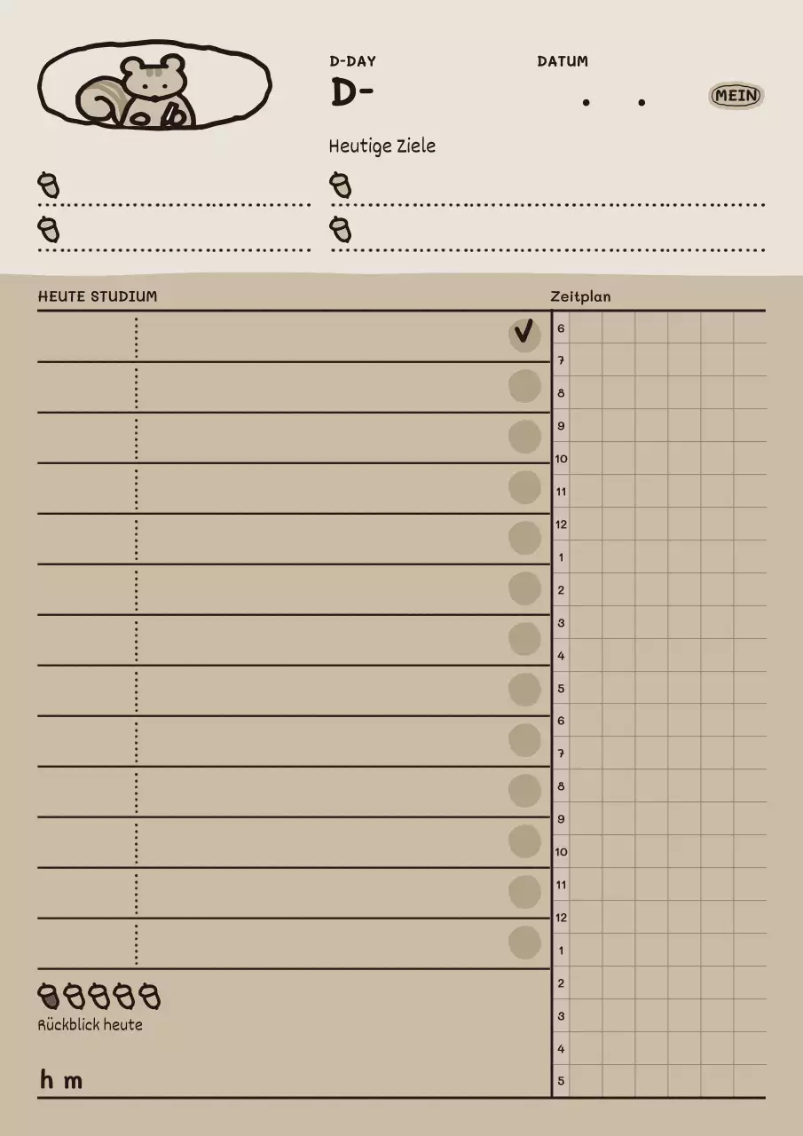 Tagesplaner mit niedlichen Illustrationen in Beige und Braun
