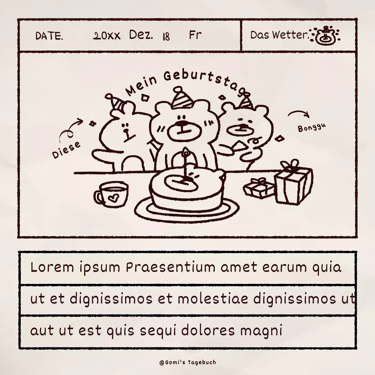 Niedlicher brauner Bär Illustration Tagebuch Bündelpackung