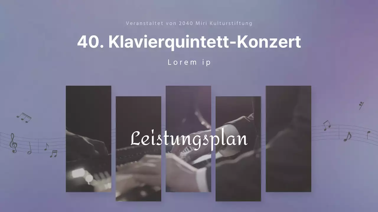 Ein Programm für ein Klavierkonzert in beruhigenden lila Pastelltönen.