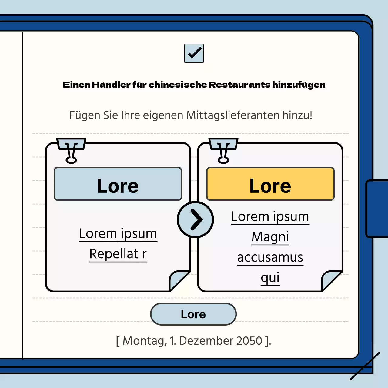 Leitfaden für Unternehmensleistungen in einem hellblauen und marineblauen Notizbuch