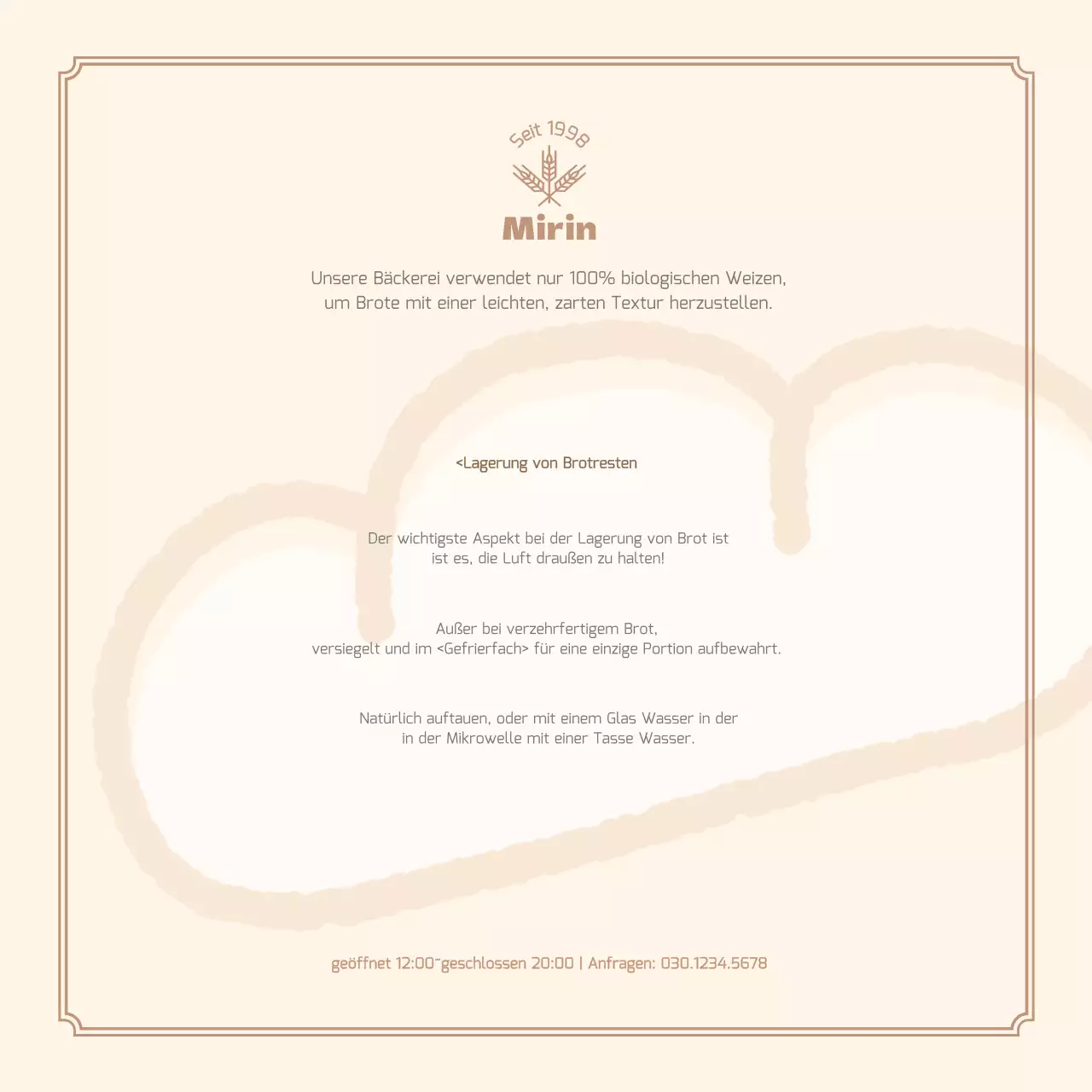 Niedliche illustrierte Bäckerei-Postkarte in Hellbraun