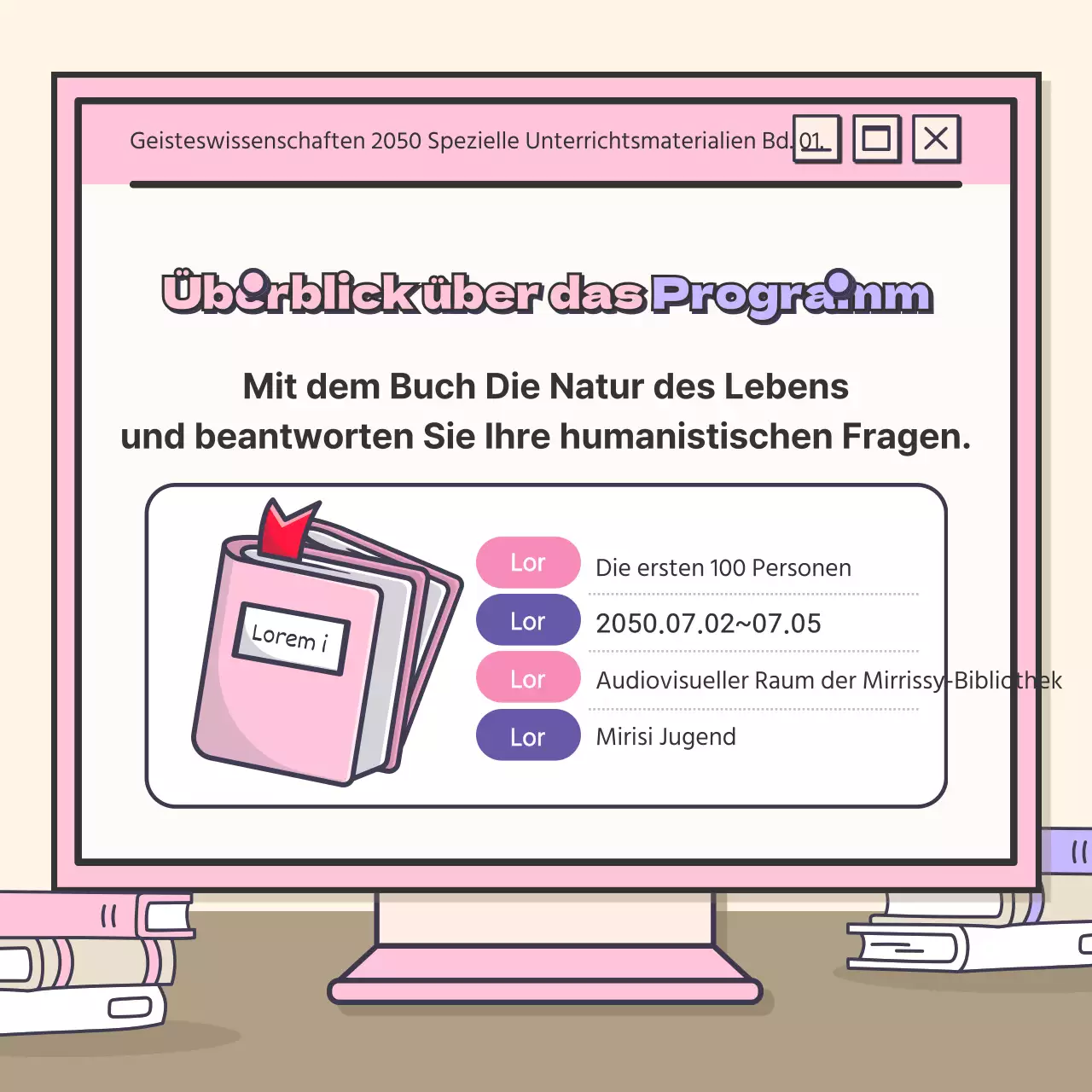 Ein süßes Konzept für eine geisteswissenschaftliche Vorlesung mit rosa-lila Akzenten