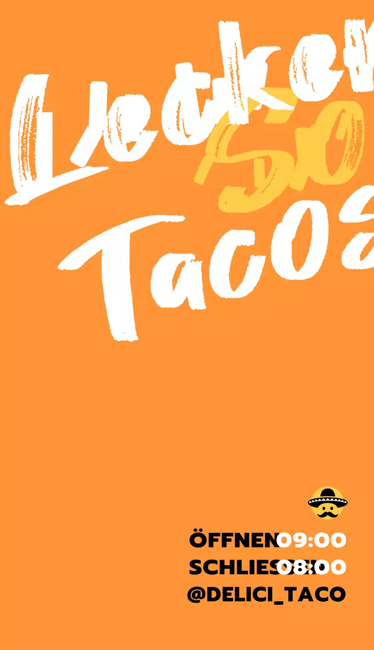 Taco-Shop-Design mit weißer und gelber und schwarzer grober Handschrift