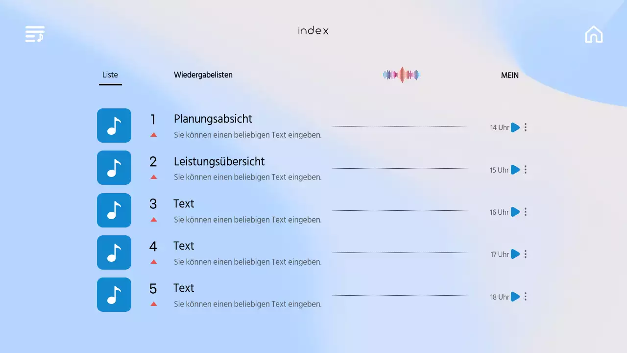 Eine emotionale Gig-Broschüre mit einem blauen Farbverlauf im Musik-UI-Stil