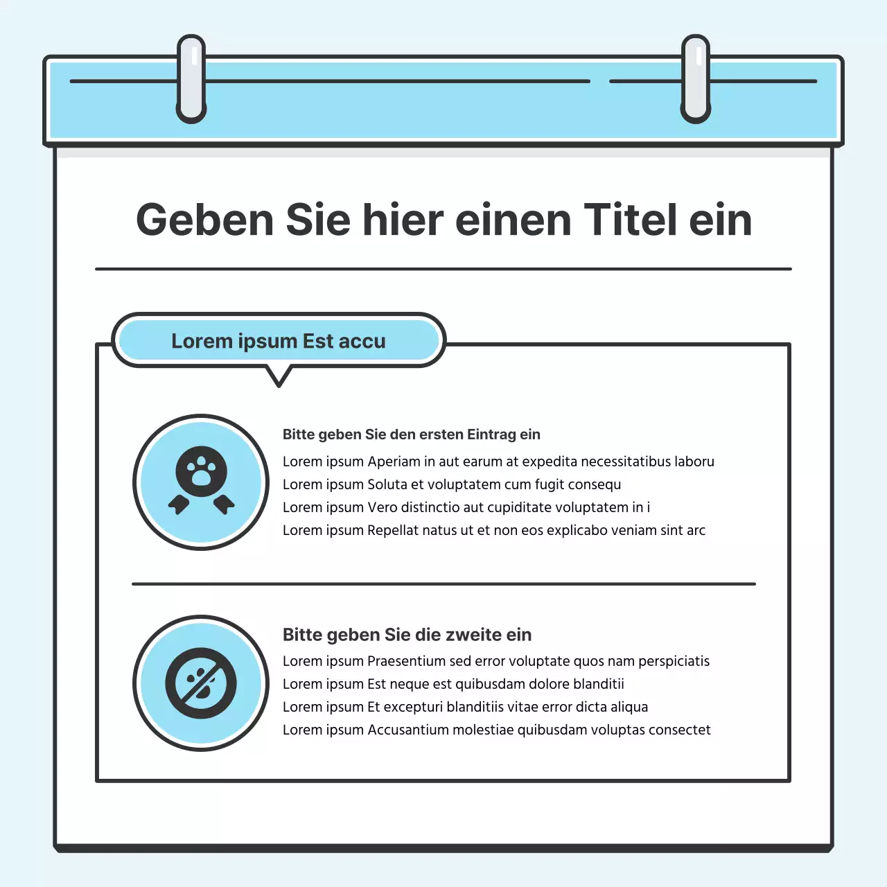 Hellblaues Notenkonzept Hübsche Karte mit niedlichen IllustrationenNews