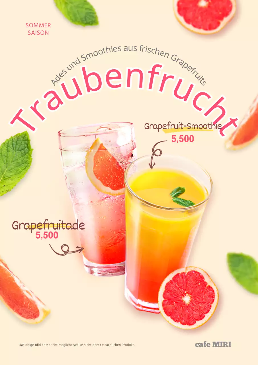 Förderung des Sommergetränks Grapefruitsaft Grapefruit-Smoothies