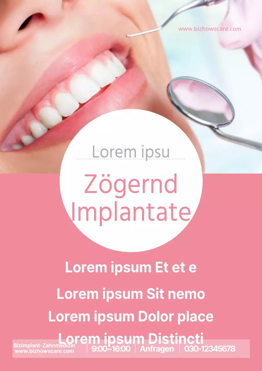 Einfache Zahnarztwerbung mit einem rosafarbenen Foto zur Zahnuntersuchung