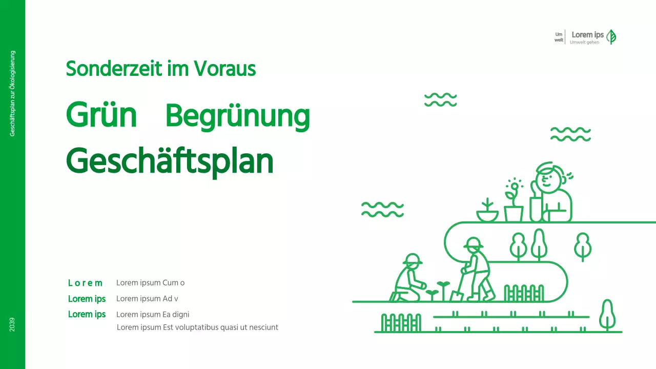 Businessplan mit einem grünen, sauberen, illustrierten Konzept