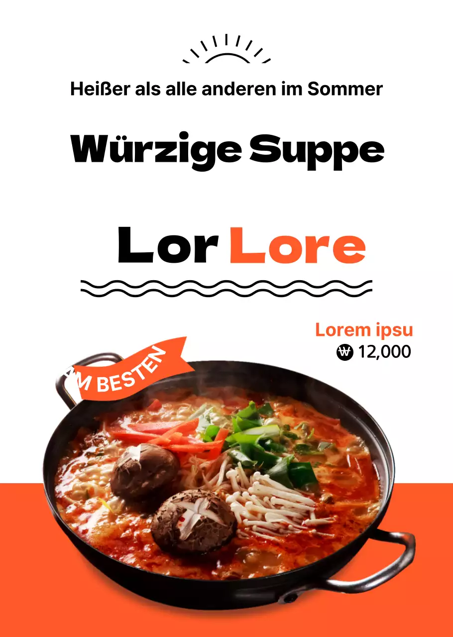 Würzige Suppe mit leuchtend rotem Titel