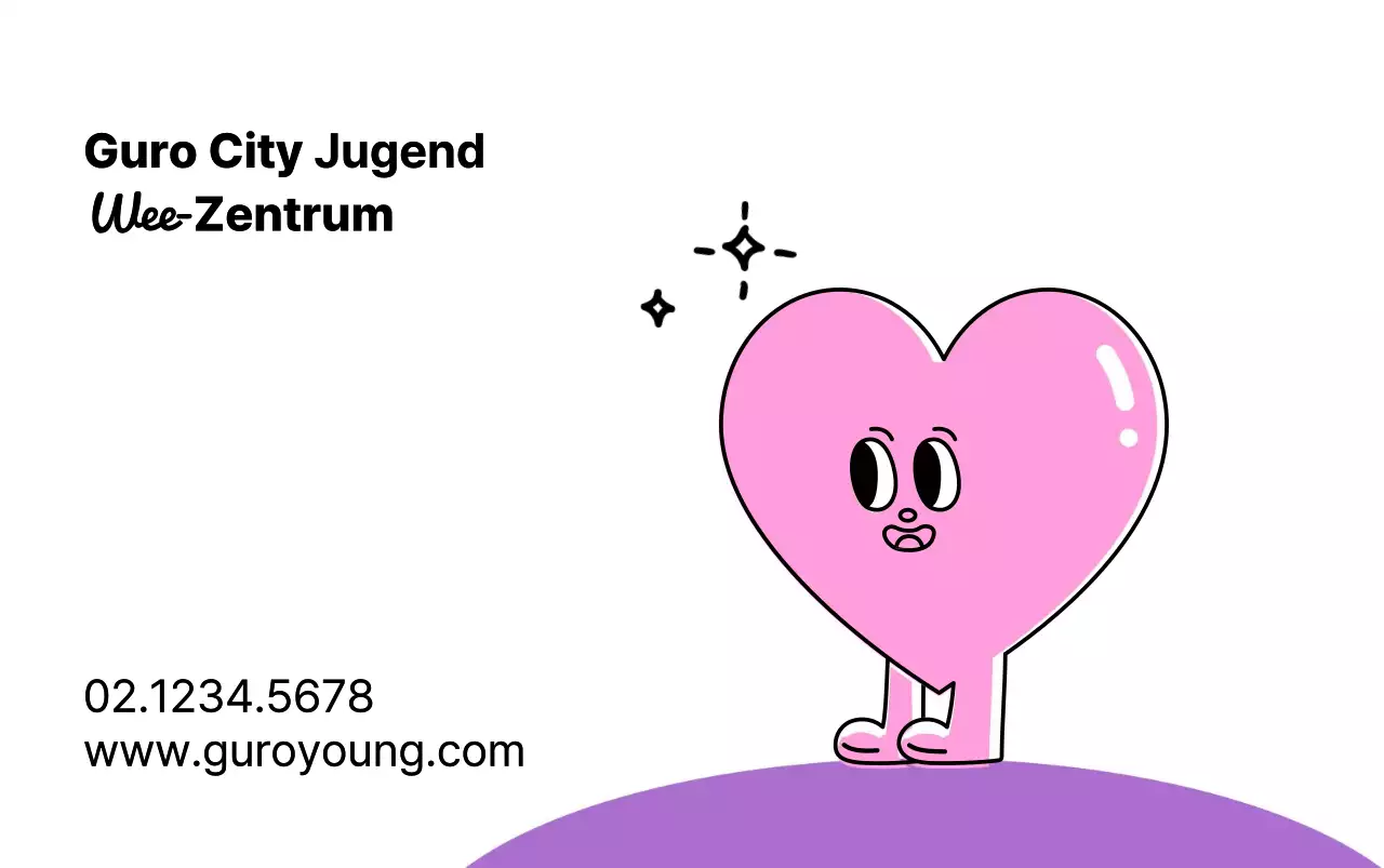 Öffentliches Jugendzentrum mit niedlichen herzförmigen Figuren in Rosa und Lila