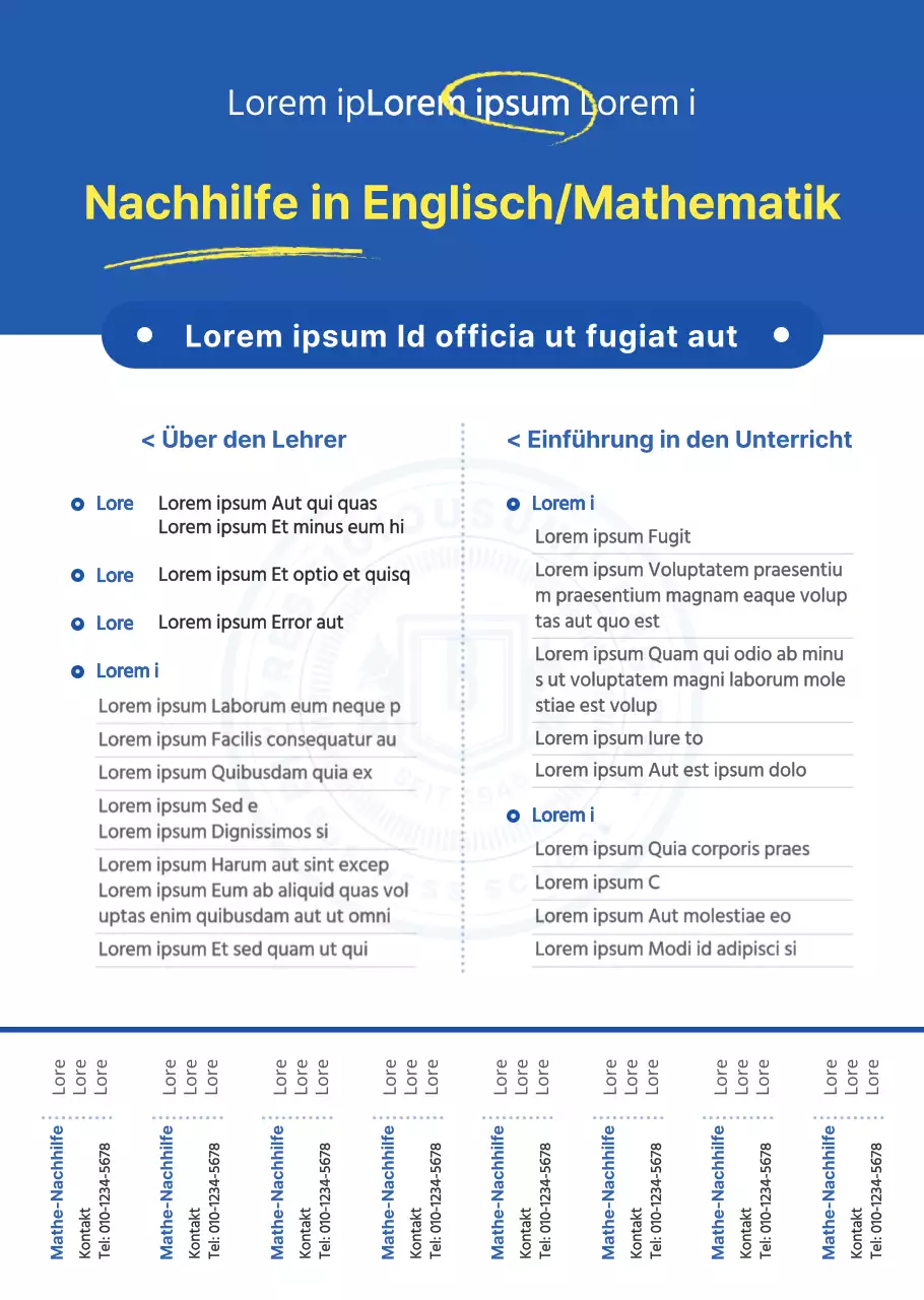 Einfacher, auffälliger Stil in Blau und Gelb für professionelle Nachhilfe-Information und Werbung