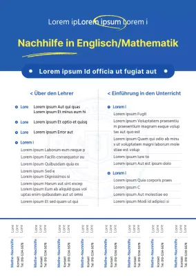 Einfacher, auffälliger Stil in Blau und Gelb für professionelle Nachhilfe-Information und Werbung