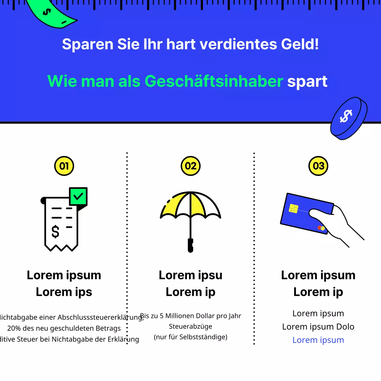 Steuerersparnis in Blau und Chartreuse mit einfachen, klaren und inspirierenden Illustrationen Tax Tech Basics