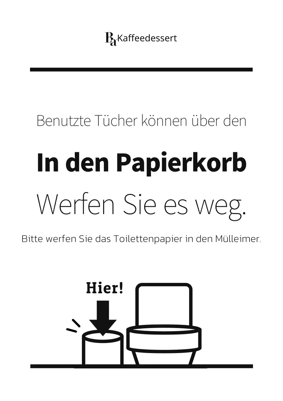 Schwarze und einfache Anweisungen für Waschräume in Geschäften