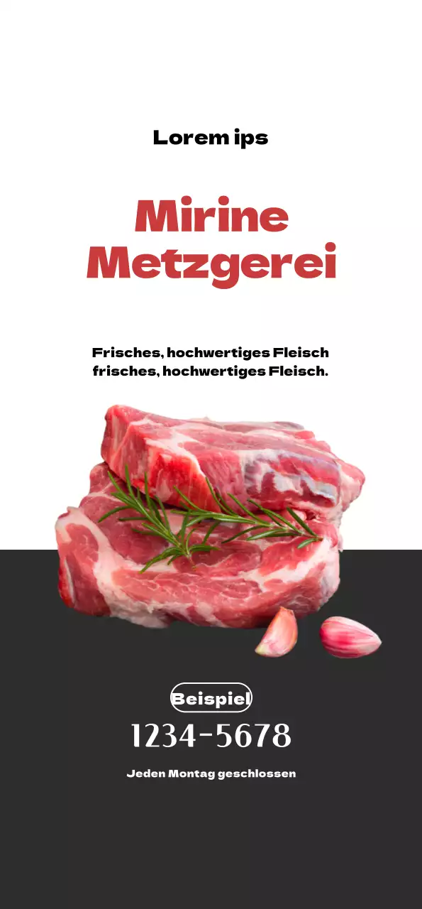 Bewerben Sie Ihre Metzgerei mit einem sauberen weiß-grauen Look