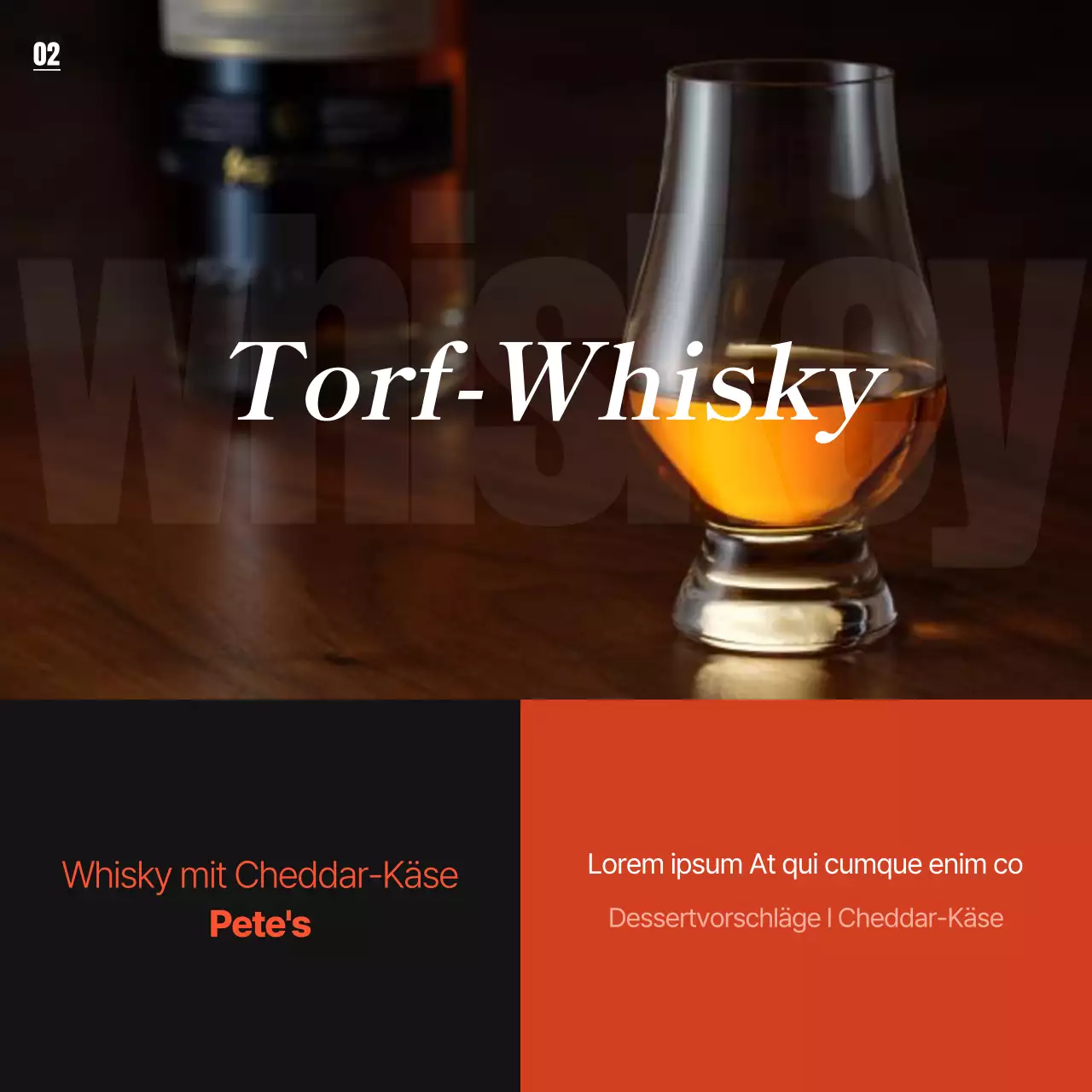 Förderung einfacher Whiskysorten in Orange und Schwarz