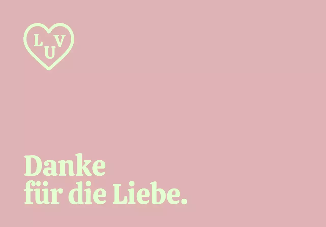 Ein schlichter, gebrandeter Dankesumschlag mit Text und einer herzförmigen Illustration.