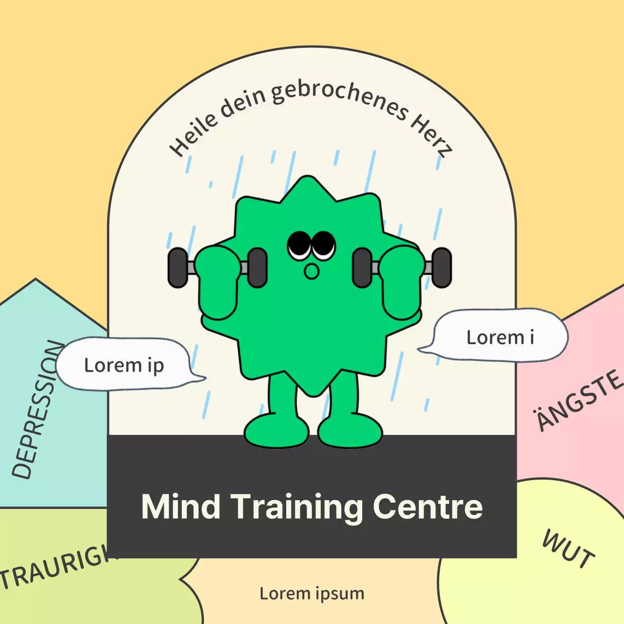 Niedliche gelbe und grüne psychologische Beratungsstelle