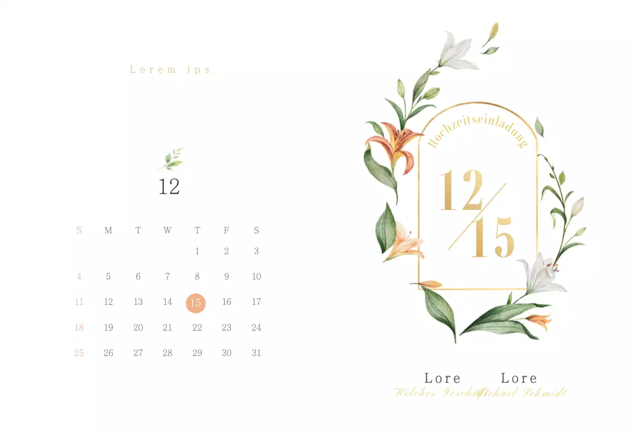 Saubere Hochzeitseinladung mit Gold und Blumen Illustration Konzept