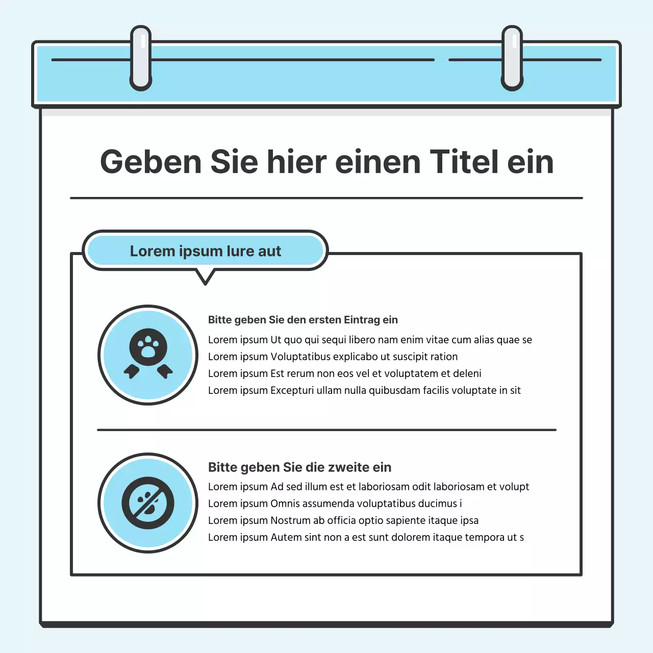Hellblaues Notenkonzept Hübsche Karte mit niedlichen IllustrationenNews