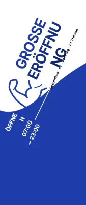 Werbung für die Fitness Open mit einem coolen blau-weißen Look