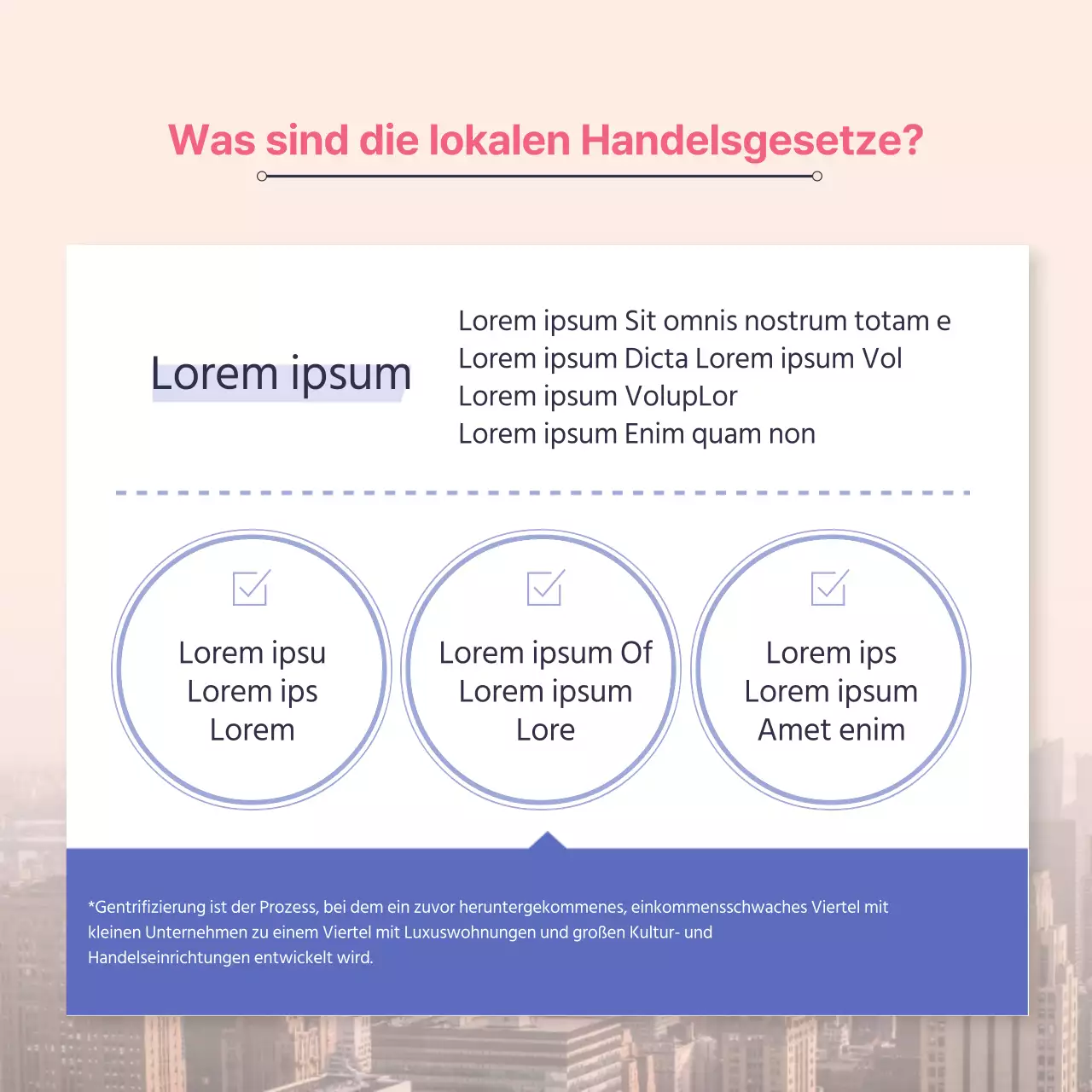 Modernes lokales Handelsrecht erklärt in rosa und blau