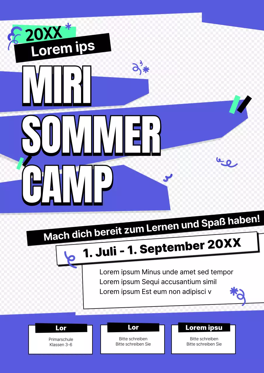 Saubere, spritzige, geometrische Sprachferienlager in Blau und Weiß, kühl und einladend