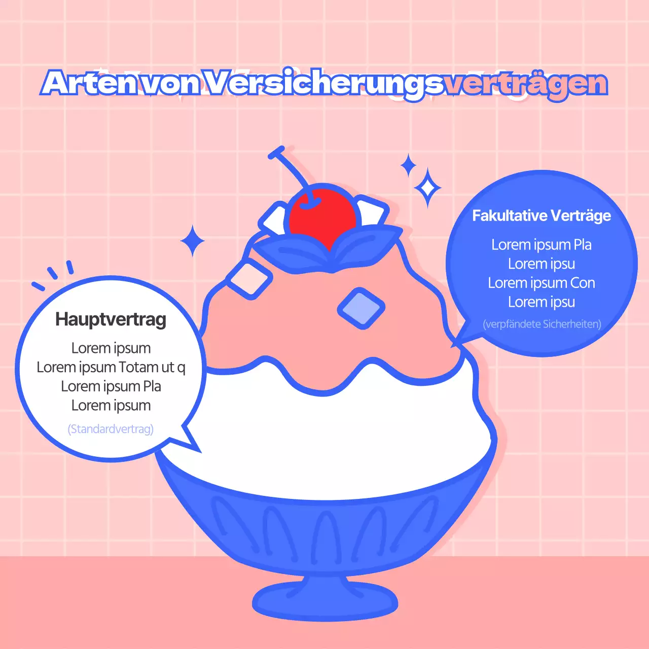 Versicherungstipps in einer niedlichen und vertrauenswürdigen kleinen Illustration in Gelb und Rosa