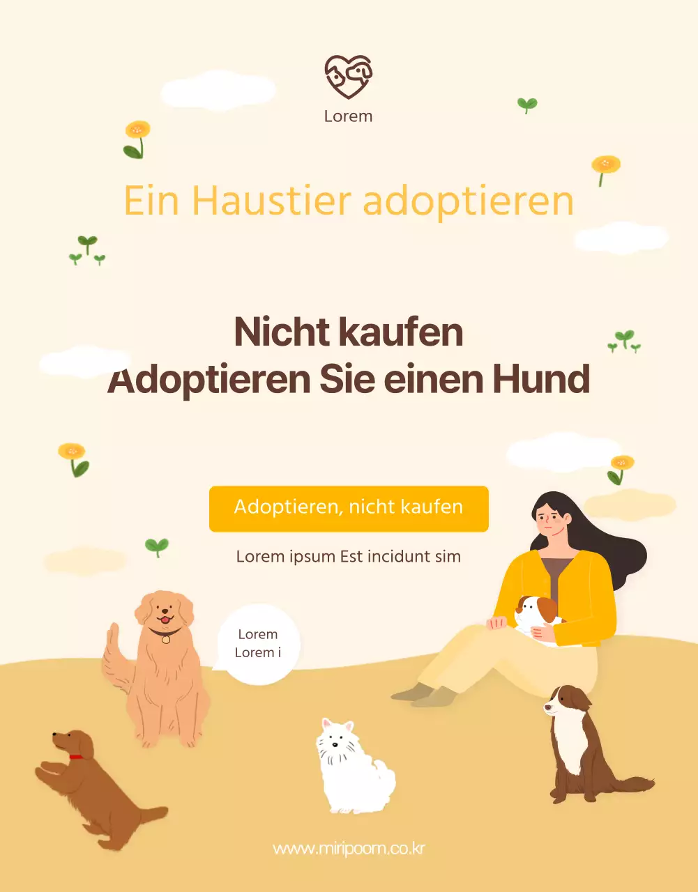 Illustrierte Adoptionspost Detailseite mit gelb-braunen Tönen