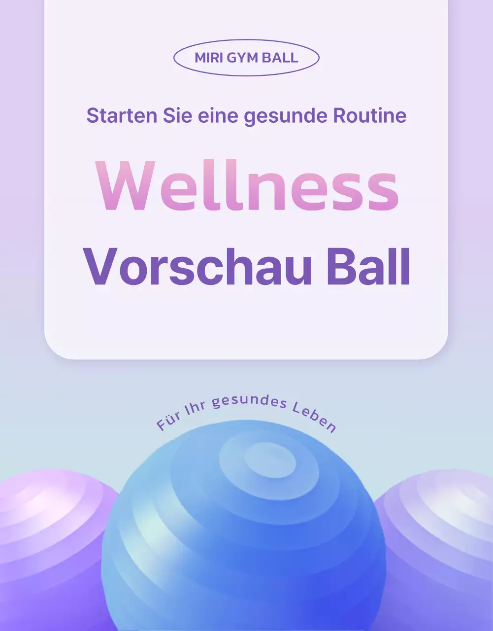 Das künstlerische lila, lindgrüne und blaue Gymnastikballgerät wird vorgestellt
