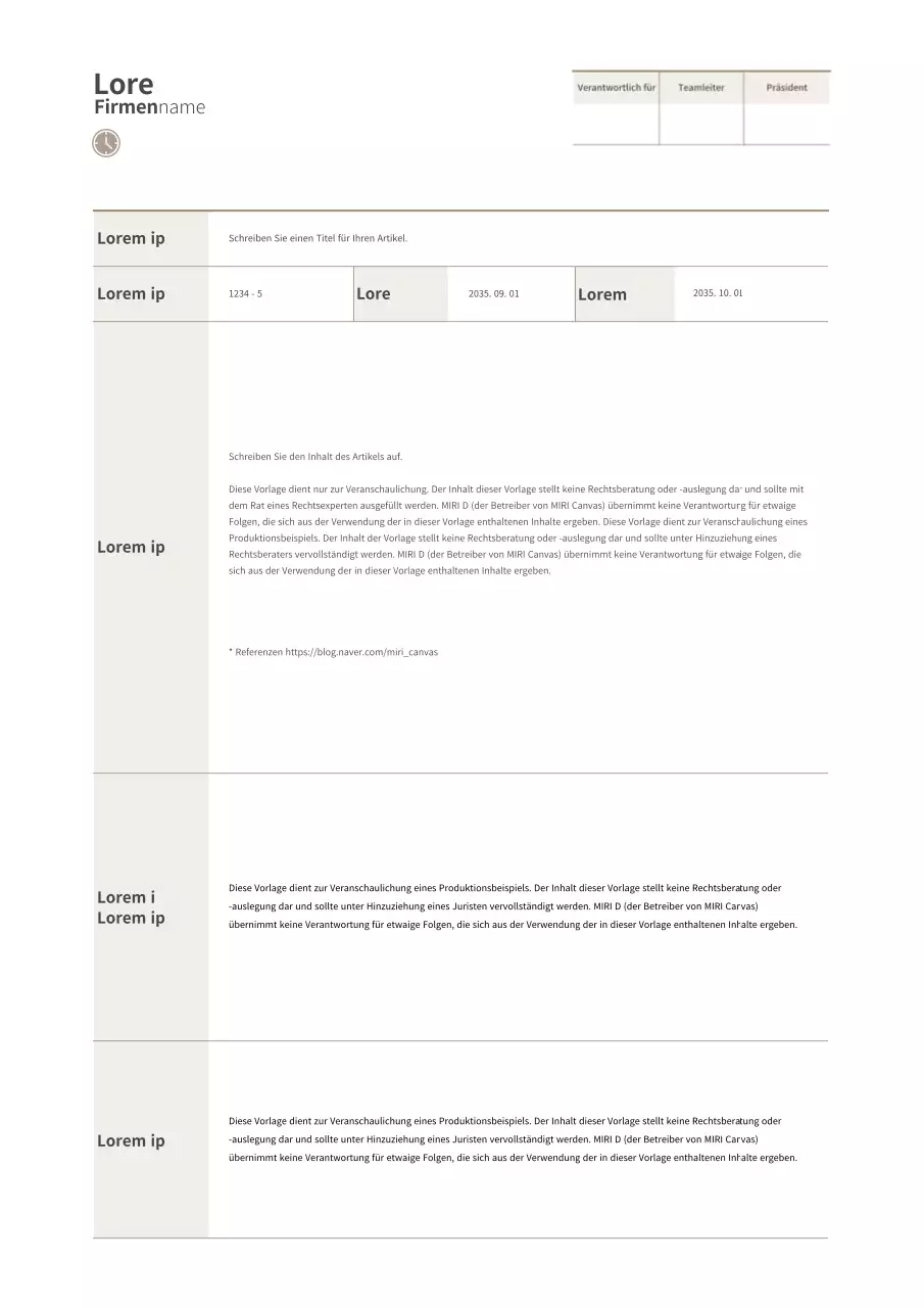 Brauner, einfacher, tabellarischer Letter of Intent