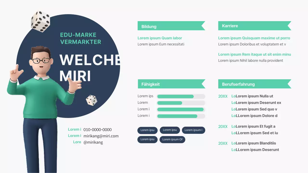 Einfache Vermarktermappe mit 3D-Bildern in Minze und Marineblau
